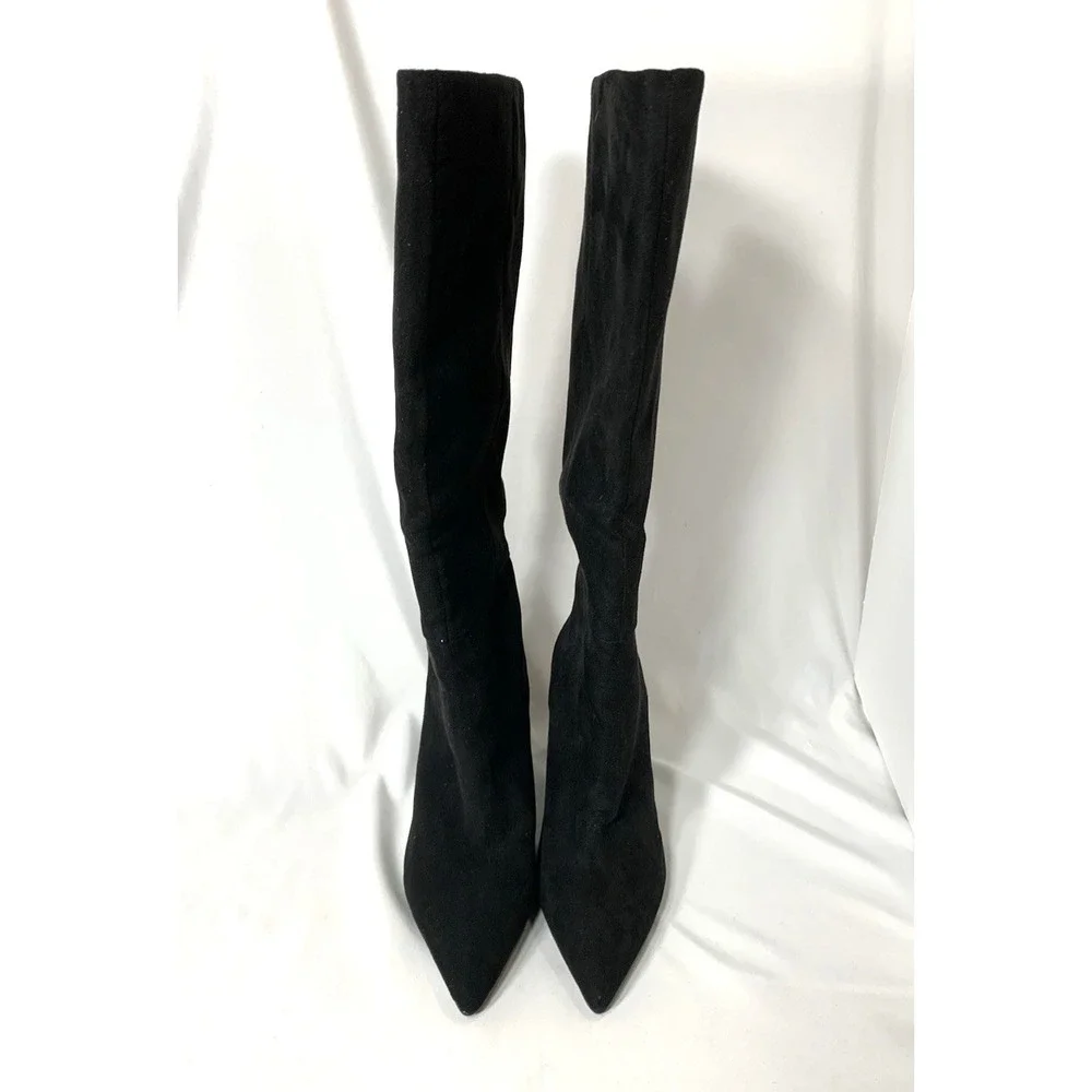 Mango MNG Suede Boots Womens 37 Black Knee High Slim 3